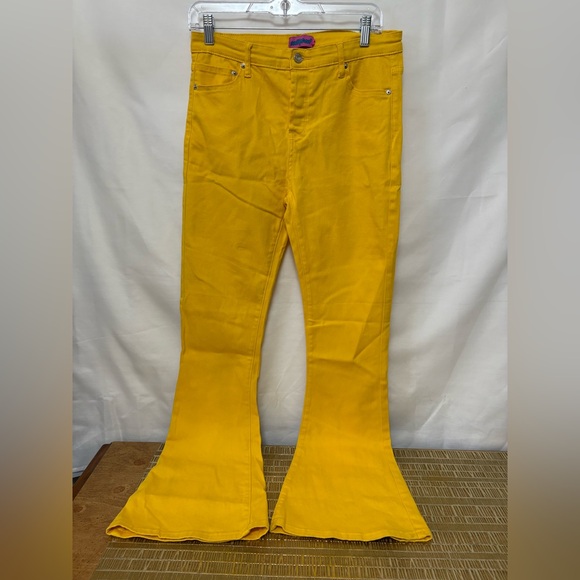 Edikted Yellow Bell Bottom Flare Jeans‎ Size XL - Picture 1 of 12